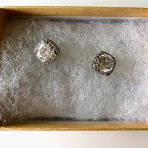 CZ Princess Cut Halo Stud Earrings